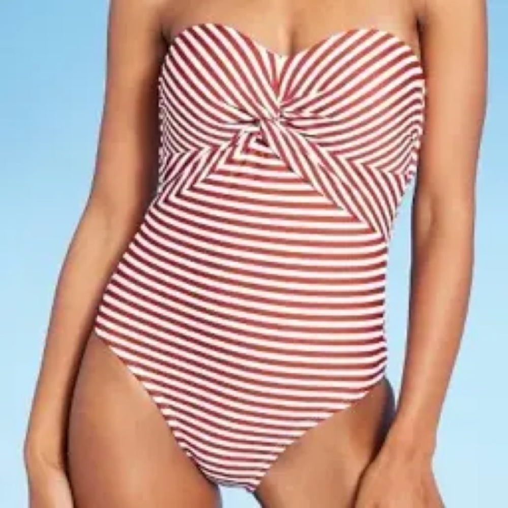 Women’s NWT red & white striped twist bandeau front KONA SOL bathing suit/ 12-14